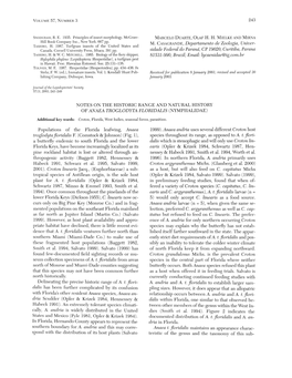 Notes on the Historic Range and Natural History of Anaea Troglodyta Floridalis (Nymphalidae)