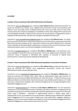 LE SCHEDE 1.Sanità: Il Piano Investimenti 2021-2023 Dell'azienda Usl Di Modena: Interventi in Corso Di Realizzazione Per Comp