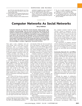 Computer Networks As Social Networks Barry Wellman