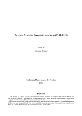 Augusto Avancini. Inventario Sommario (1944-1939)