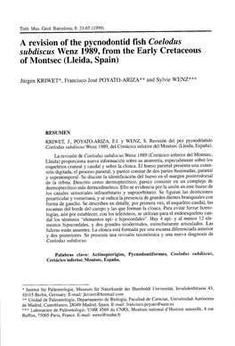 A Revision of the Pycnodontid Fish Coelodus Subdiscus Wenz 1989, from the Early Cretaceous of Montsec (Lleida, Spain)