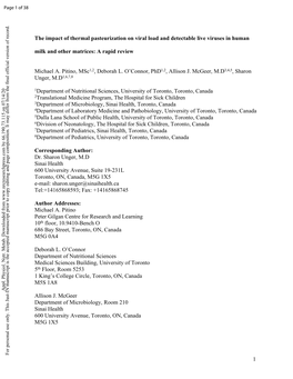 The Impact of Thermal Pasteurization on Viral Load and Detectible Live