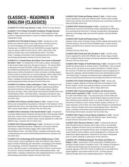 Classics - Readings in English (CLASSICS) 1