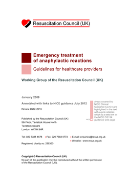 EMERGENCY TREATMENT of ANAPHYLACTIC REACTIONS Resuscitation Council (UK)