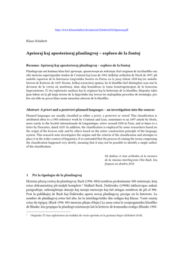 Aprioraj Kaj Aposterioraj Planlingvoj – Esploro De La Fontoj