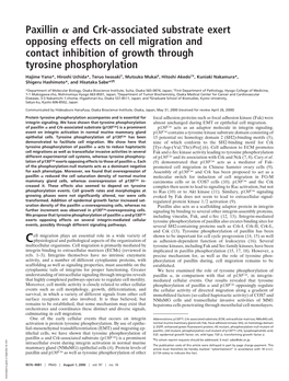 Paxillin and Crk-Associated Substrate Exert Opposing Effects on Cell Migration and Contact Inhibition of Growth Through Tyrosine