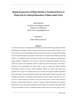 Spatial Assessment of Water Quality in Peripheral Rivers of Dhaka City for Optimal Relocation of Water Intake Point