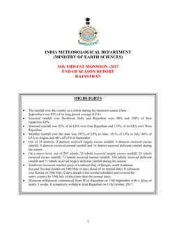 Southwest Monsoon -2017 End of Season Report Rajasthan