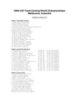 2004 UCI Track Cycling World Championships Melbourne, Australia