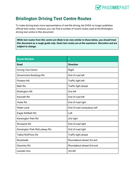 Brislington Driving Test Centre Routes