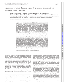 Mechanisms of Animal Diapause: Recent Developments from Nematodes, Crustaceans, Insects, and ﬁsh