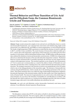 Thermal Behavior and Phase Transition of Uric Acid and Its Dihydrate Form, the Common Biominerals Uricite and Tinnunculite