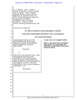 Declaration of Stephen Helsley in Support of Motion for Preliminary Injunction