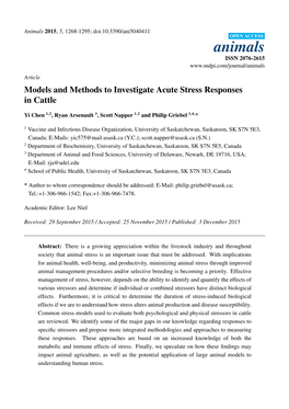 Models and Methods to Investigate Acute Stress Responses in Cattle