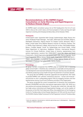 Recommendations of the EMPRES Expert Consultation on Early Warning and Rapid Response to Reduce Disease Impact