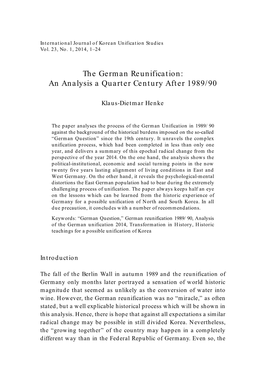 The German Reunification: an Analysis a Quarter Century After 1989/90