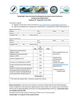 Taking Flight / New York State Ornithological Association Annual Conference Hosted by the Catskill Center Kingston, NY September 13‐15, 2019