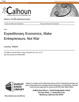 Expeditionary Economics, Make Entrepreneurs, Not War