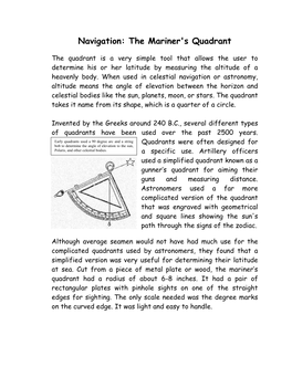 Navigation: the Mariner's Quadrant