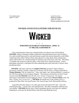 Wicked Announces Lottery for $25 Seats