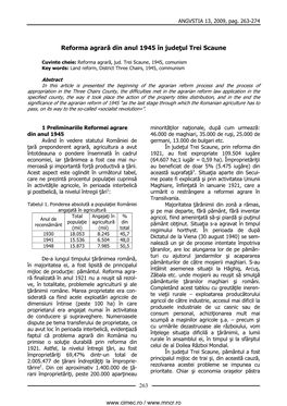 Reforma Agrară Din Anul 1945 În Judeţul Trei Scaune
