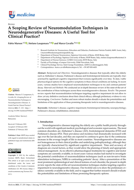 A Scoping Review of Neuromodulation Techniques in Neurodegenerative Diseases: a Useful Tool for Clinical Practice?