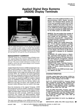 Applied Digital Data Systems (ADDS) Display Terminals