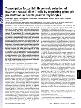 Transcription Factor Bcl11b Controls Selection of Invariant Natural Killer T-Cells by Regulating Glycolipid Presentation in Double-Positive Thymocytes