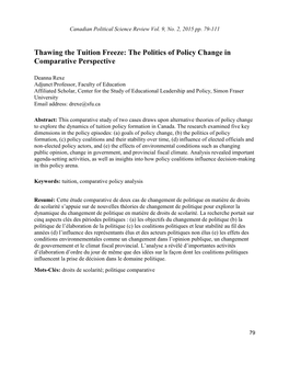 Thawing the Tuition Freeze: the Politics of Policy Change in Comparative Perspective