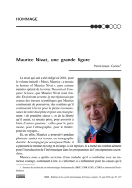 MAURICE NIVAT, UNE GRANDE FIGURE 89 ◦◦◦◦••◦◦ Une Brève Biographie Scientiﬁque De Maurice Nivat 2