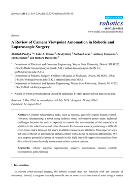 A Review of Camera Viewpoint Automation in Robotic and Laparoscopic Surgery