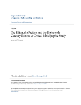 The Editor, the Preface, and the Eighteenth-Century Edition: A