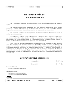 Liste Des Espèces De Chironomides