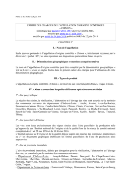 Cahier Des Charges De L'appellation D'origine Contrôlée Chinon