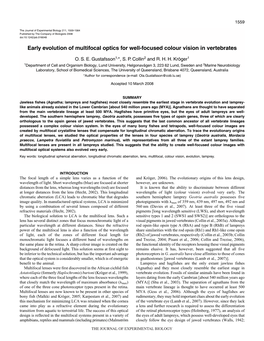 Early Evolution of Multifocal Optics for Well-Focused Colour Vision in Vertebrates