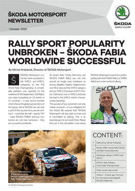 RALLY SPORT POPULARITY UNBROKEN – ŠKODA FABIA WORLDWIDE SUCCESSFUL by Michal Hrabánek, Director of ŠKODA Motorsport