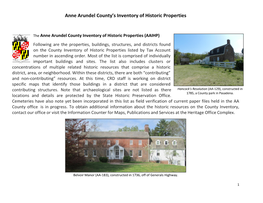 Inventory of Historic Properties in Anne Arundel