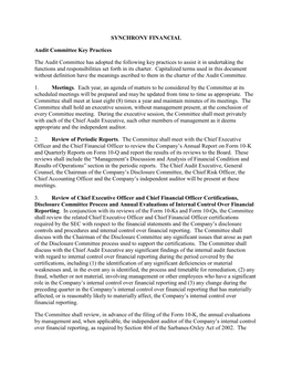 SYNCHRONY FINANCIAL Audit Committee Key Practices the Audit Committee Has Adopted the Following Key Practices to Assist It in Un