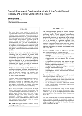 Crustal Structure of Continental Australia; Intra-Crustal Seismic Isostasy and Crustal Composition: a Review