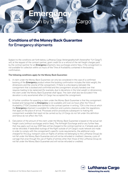 Conditions of the Money Back Guarantee for Emergency Shipments