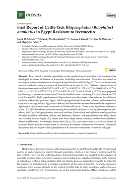 First Report of Cattle Tick Rhipicephalus (Boophilus) Annulatus in Egypt Resistant to Ivermectin