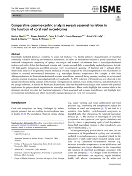 Comparative Genome-Centric Analysis Reveals Seasonal Variation in the Function of Coral Reef Microbiomes