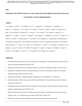 Mutations in the SPTLC1 Gene Are a Cause of Juvenile Amyotrophic Lateral Sclerosis That May