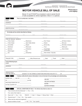 MOTOR VEHICLE BILL of SALE Print Legibly)