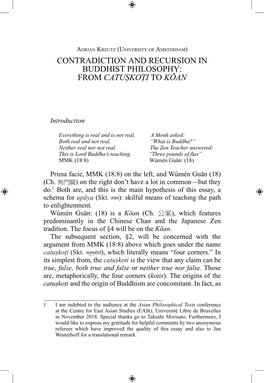 Contradiction and Recursion in Buddhist Philosophy: from Catuṣkoṭi to Kōan