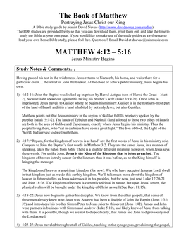 MATTHEW 4:12 – 5:16 Jesus Ministry Begins