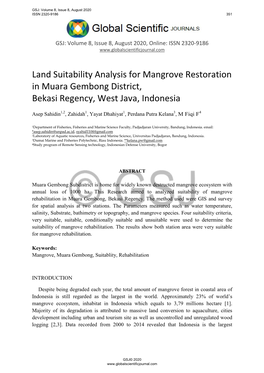 Land Suitability Analysis for Mangrove Restoration in Muara Gembong District, Bekasi Regency, West Java, Indonesia