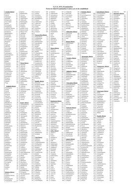 G.C.E. (O/L) Examination Town in Which Examination Centres Are to Be Established