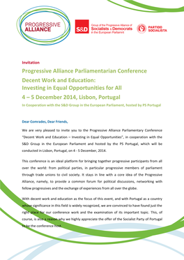 Progressive Alliance Parliamentarian Conference Decent Work And