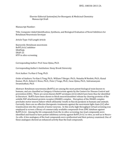 Computer-Aided Identification, Synthesis, and Biological Evaluation of Novel Inhibitors for Botulinum Neurotoxin Serotype